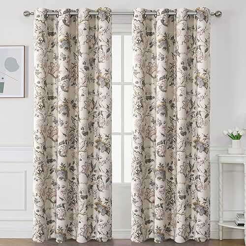 H.VERSAILTEX Blackout Curtains 84 Inch Length 2 Panels Set Floral Print Curtain Drapes for Living Room Thermal Insulated Grommet Window Curtains for Bedroom - Traditional Floral in Sage and Brown - Image 2