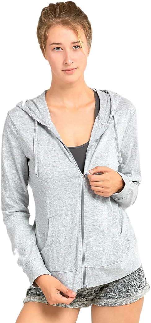 Sofra Women's Thin Cotton Zip Up Hoodie Jacket - Image 1
