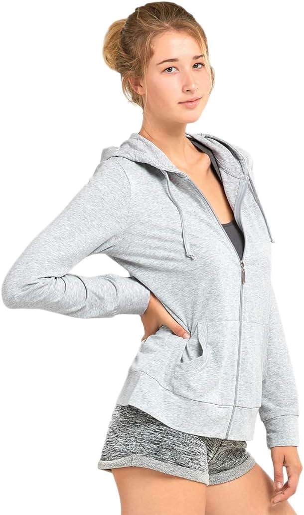 Sofra Women's Thin Cotton Zip Up Hoodie Jacket - Image 3