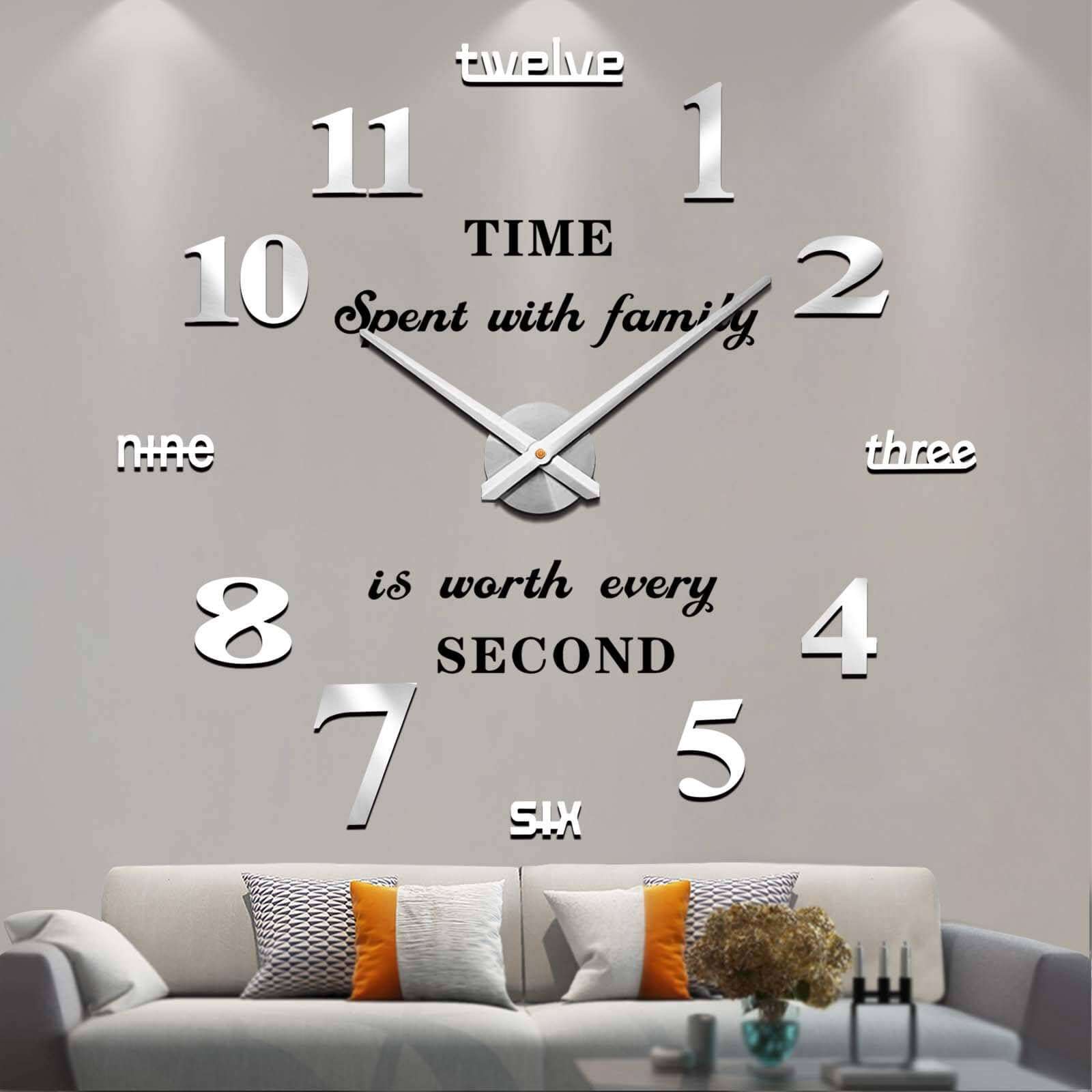 VANGOLD Large Wall Clocks for Living Room Decor, DIY Wall Clock Modern 3D Wall Clock with Mirror Numbers Stickers for Home Office Decorations Ideas (Black) - Image 1