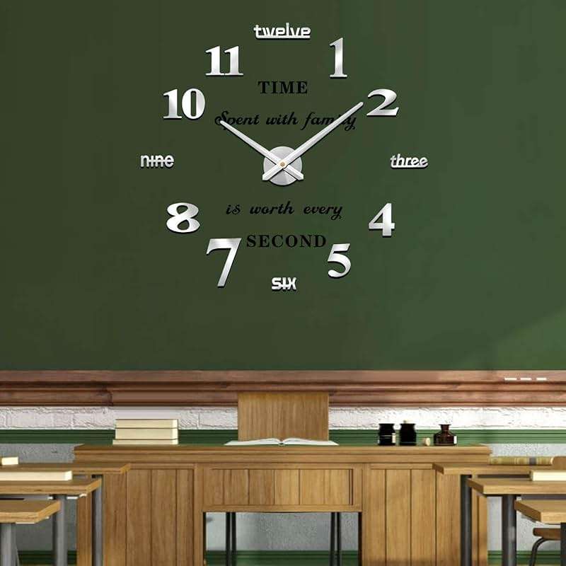 VANGOLD Large Wall Clocks for Living Room Decor, DIY Wall Clock Modern 3D Wall Clock with Mirror Numbers Stickers for Home Office Decorations Ideas (Black) - Image 2