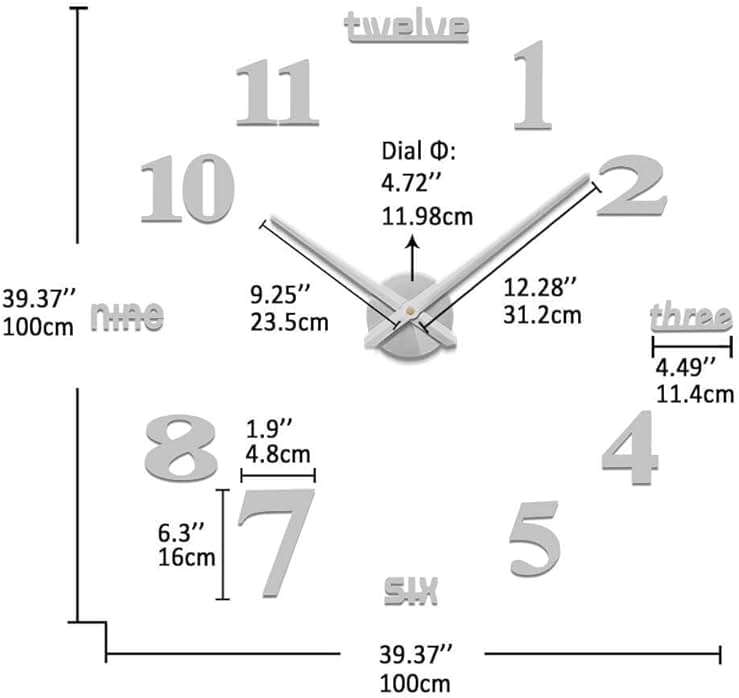 VANGOLD Large Wall Clocks for Living Room Decor, DIY Wall Clock Modern 3D Wall Clock with Mirror Numbers Stickers for Home Office Decorations Ideas (Black) - Image 3