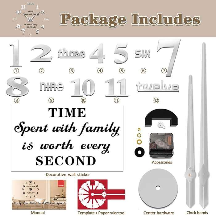 VANGOLD Large Wall Clocks for Living Room Decor, DIY Wall Clock Modern 3D Wall Clock with Mirror Numbers Stickers for Home Office Decorations Ideas (Black) - Image 6