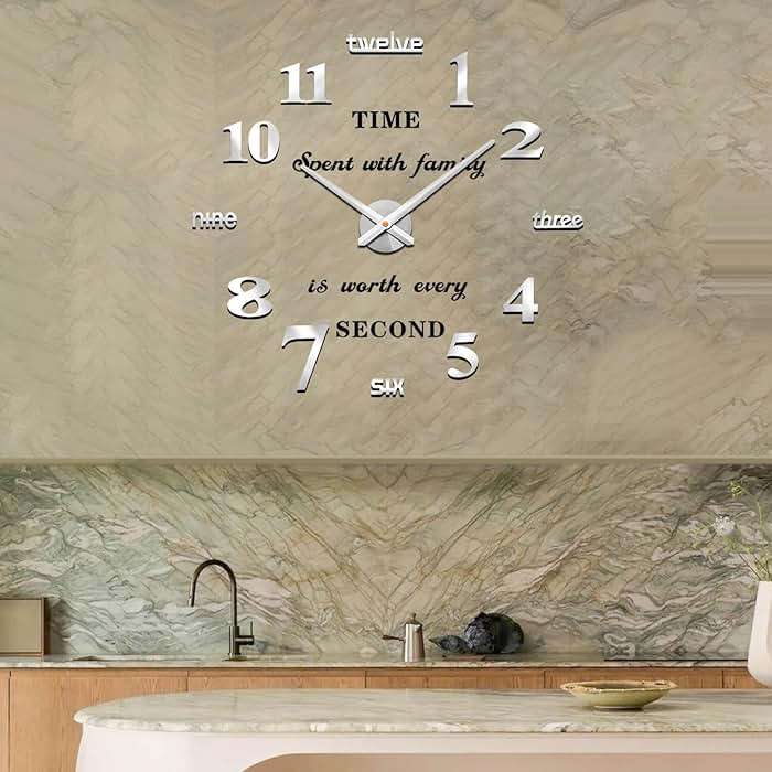 VANGOLD Large Wall Clocks for Living Room Decor, DIY Wall Clock Modern 3D Wall Clock with Mirror Numbers Stickers for Home Office Decorations Ideas (Black) - Image 8