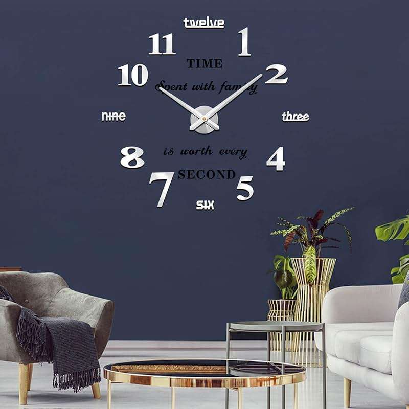 VANGOLD Large Wall Clocks for Living Room Decor, DIY Wall Clock Modern 3D Wall Clock with Mirror Numbers Stickers for Home Office Decorations Ideas (Black) - Image 9