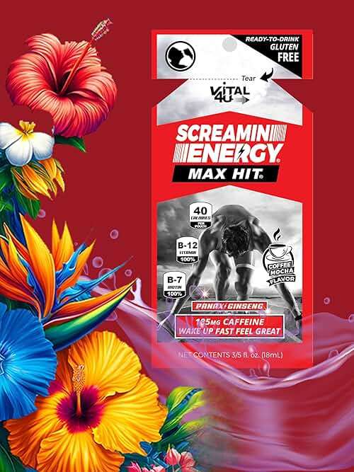 Screamin Energy Max Hit Coffee Mocha Energy Shot Pouches, 24 Count, Extra Strength Caffeine with Panax Ginseng and B Vitamins - Image 5