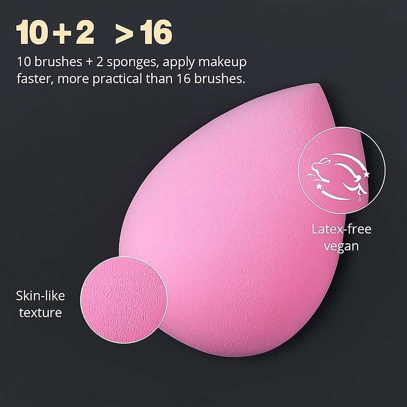 BEAKEY Makeup Brushes Set, Professional Foundation Eyeshadow Concealer Blush Powder Bronzer Applicator, 2 Blender Sponge with Beauty Paper Case - Image 5