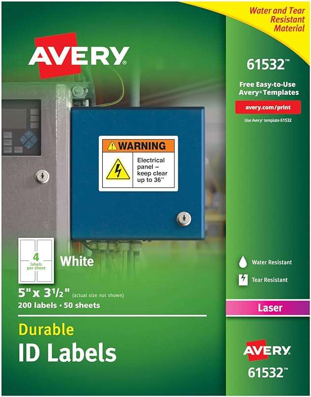 Avery Durable White Cover Up ID Labels for Laser Printers, 5 x 3.5, Pack of 200 (61532) - Image 1
