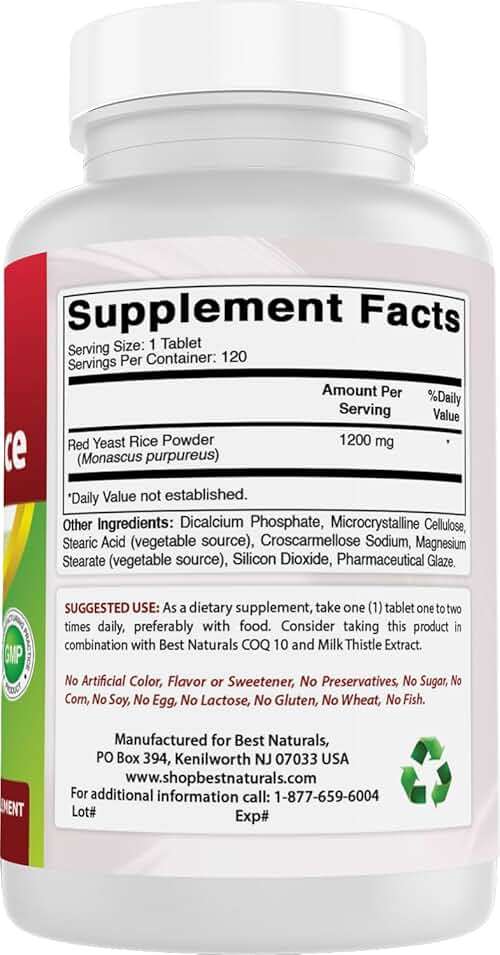 Best Naturals Red Yeast Rice 1200 mg (Non-GMO) 120 Tablets - Non Irradiated, Citrinin Free - Image 6
