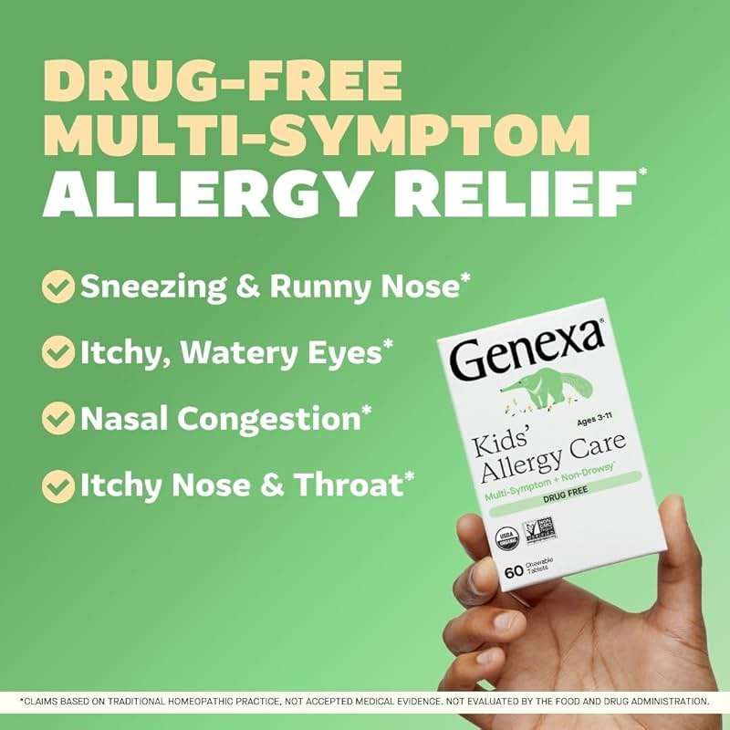 Genexa Kids Allergy Care | Drug Free, Non-Drowsy Children's Allergy & Decongestant Remedy | Vegan & Non-GMO | Homeopathic Relief Made Clean | Organic Acai Berry Flavor | 60 Chewable Tablets Ages 3-11 - Image 2