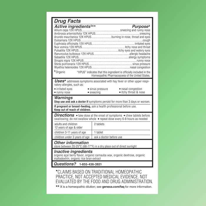 Genexa Allergy Care | Drug Free, Non-Drowsy Allergy & Decongestant Remedy for Adults | Vegan & Non-GMO | Homeopathic Allergy Relief Made Clean | Organic Acai Berry Flavor | 60 Chewable Tablets - Image 6