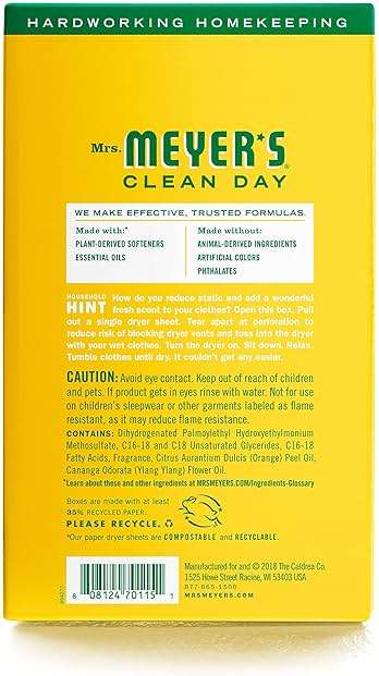 MRS. MEYER'S CLEAN DAY Dryer Sheets, Fabric Softener, Reduces Static, Infused with Essential Oils, Honeysuckle, 80 Count - Image 2