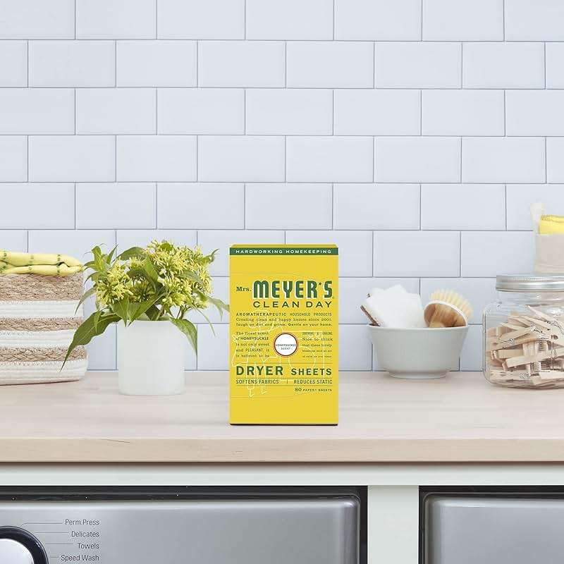 MRS. MEYER'S CLEAN DAY Dryer Sheets, Fabric Softener, Reduces Static, Infused with Essential Oils, Honeysuckle, 80 Count - Image 6