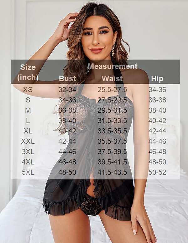 Avidlove Women Lingerie Sexy Open Front Lace Babydoll Dress with Thong Halter Mesh Nightgown XS-5XL - Image 8
