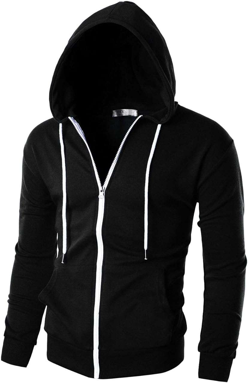 Ohoo Mens Slim Fit Zip Up Hoodie Cotton Blend Soft Fabric Basic Layering Comfy Jacket with Hidden Smart Pocket - Image 1