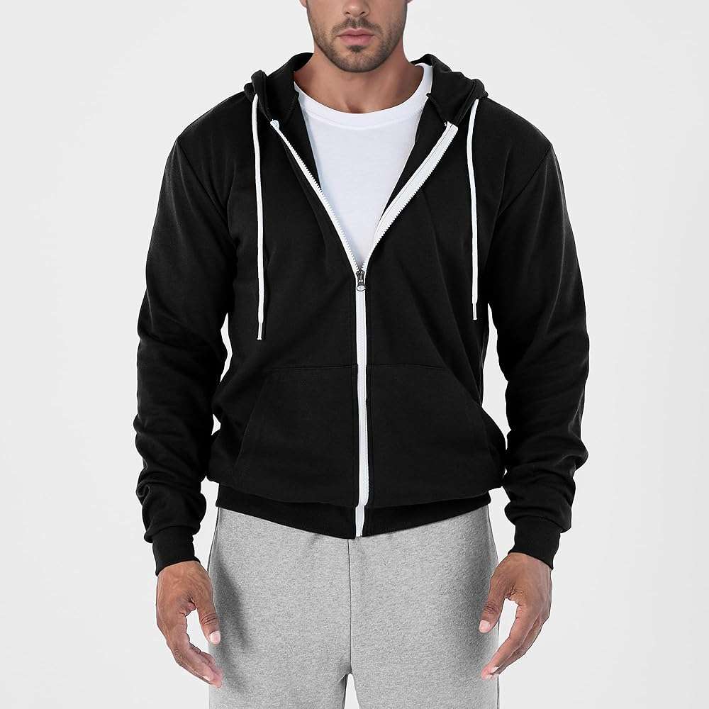 Ohoo Mens Slim Fit Zip Up Hoodie Cotton Blend Soft Fabric Basic Layering Comfy Jacket with Hidden Smart Pocket - Image 2