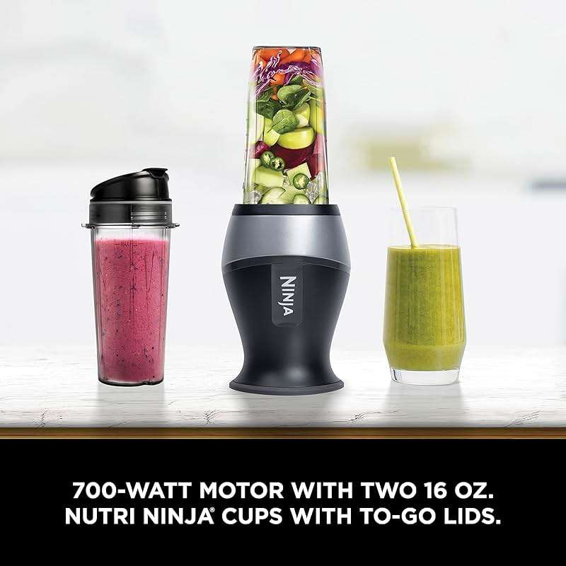 Ninja Fit Compact Personal Blender | For Smoothies, Shakes & Frozen Drinks | (2) 16-oz. To-Go Cups with Spout Lids | 700-Watt Countertop | Black | QB3001SS - Image 3