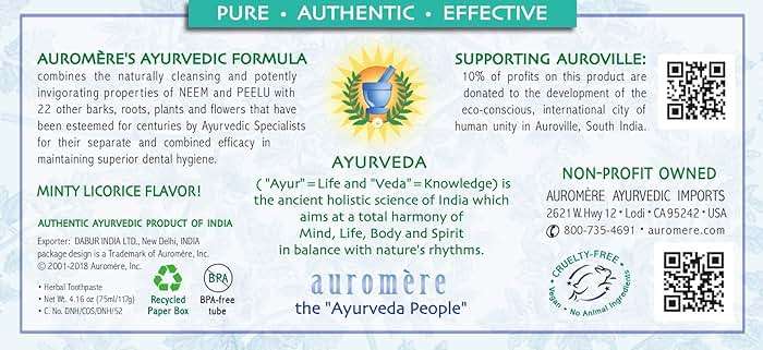 Auromere Ayurvedic Herbal Neem & Clove Toothpaste - All Natural Fluoride Free Toothpaste for Adults and Kids, Suitable for Sensitive Teeth, SLS-Free, Non GMO, Vegan, Cruelty-Free - 5 Pack - Image 2