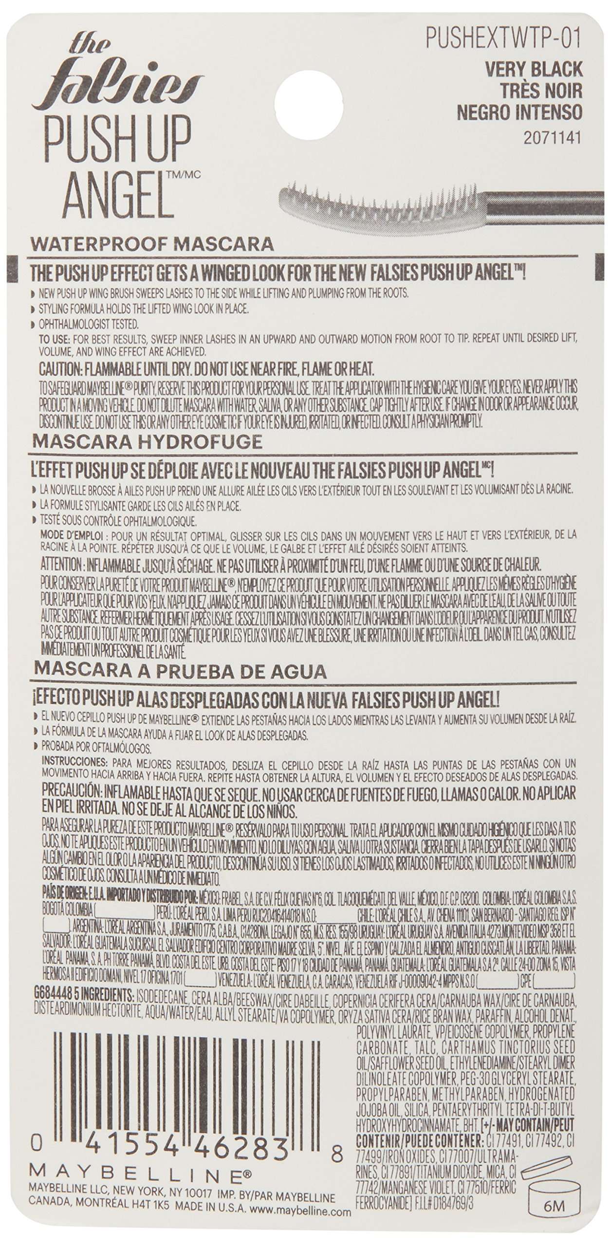 Maybelline The Falsies Push Up Angel Waterproof Mascara, Lengthening and Curling Make Up Formula, Very Black, 1 Count - Image 3