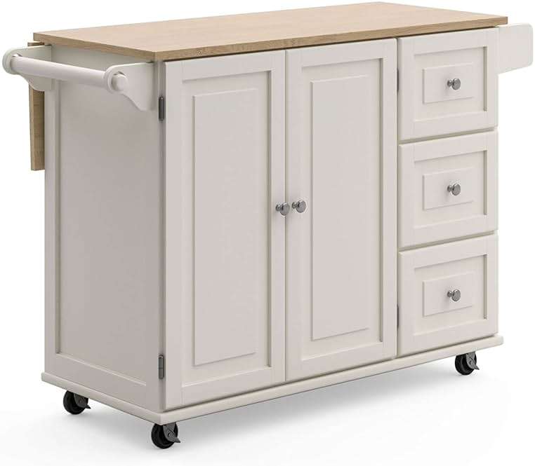 Homestyles Dolly Madison Off-White Mobile Kitchen Island Cart with Wood Drop Leaf Breakfast Bar - Image 1