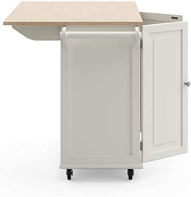 Homestyles Dolly Madison Off-White Mobile Kitchen Island Cart with Wood Drop Leaf Breakfast Bar - Image 13