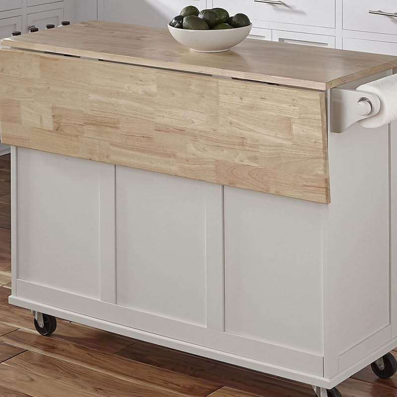 Homestyles Dolly Madison Off-White Mobile Kitchen Island Cart with Wood Drop Leaf Breakfast Bar - Image 4