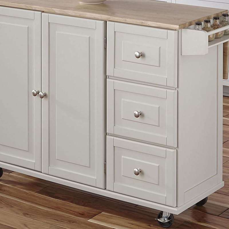 Homestyles Dolly Madison Off-White Mobile Kitchen Island Cart with Wood Drop Leaf Breakfast Bar - Image 6
