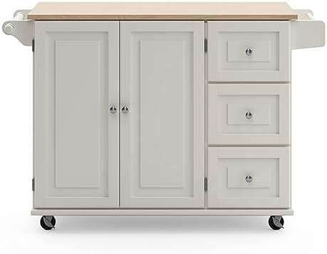 Homestyles Dolly Madison Off-White Mobile Kitchen Island Cart with Wood Drop Leaf Breakfast Bar - Image 7