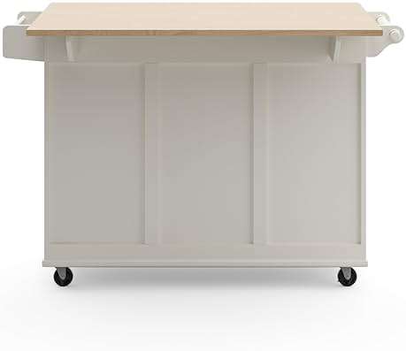 Homestyles Dolly Madison Off-White Mobile Kitchen Island Cart with Wood Drop Leaf Breakfast Bar - Image 9