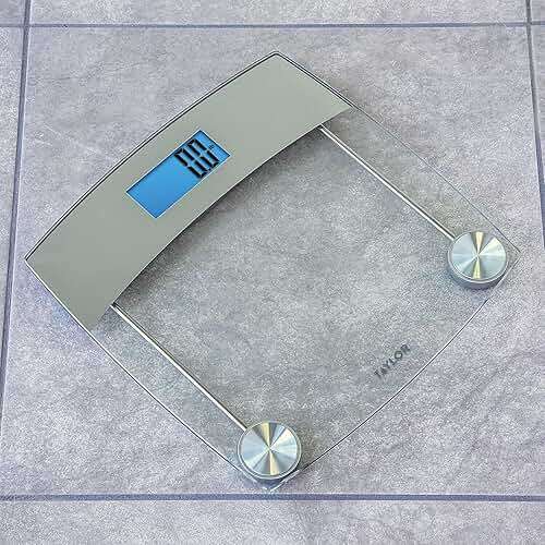 Taylor Digital Scales for Body Weight, Extra High 440 LB Capacity, Unique Blue LCD, Stainless Steel Accents Glass Platform, 12.4 x 12.4 Inches, Clear - Image 5