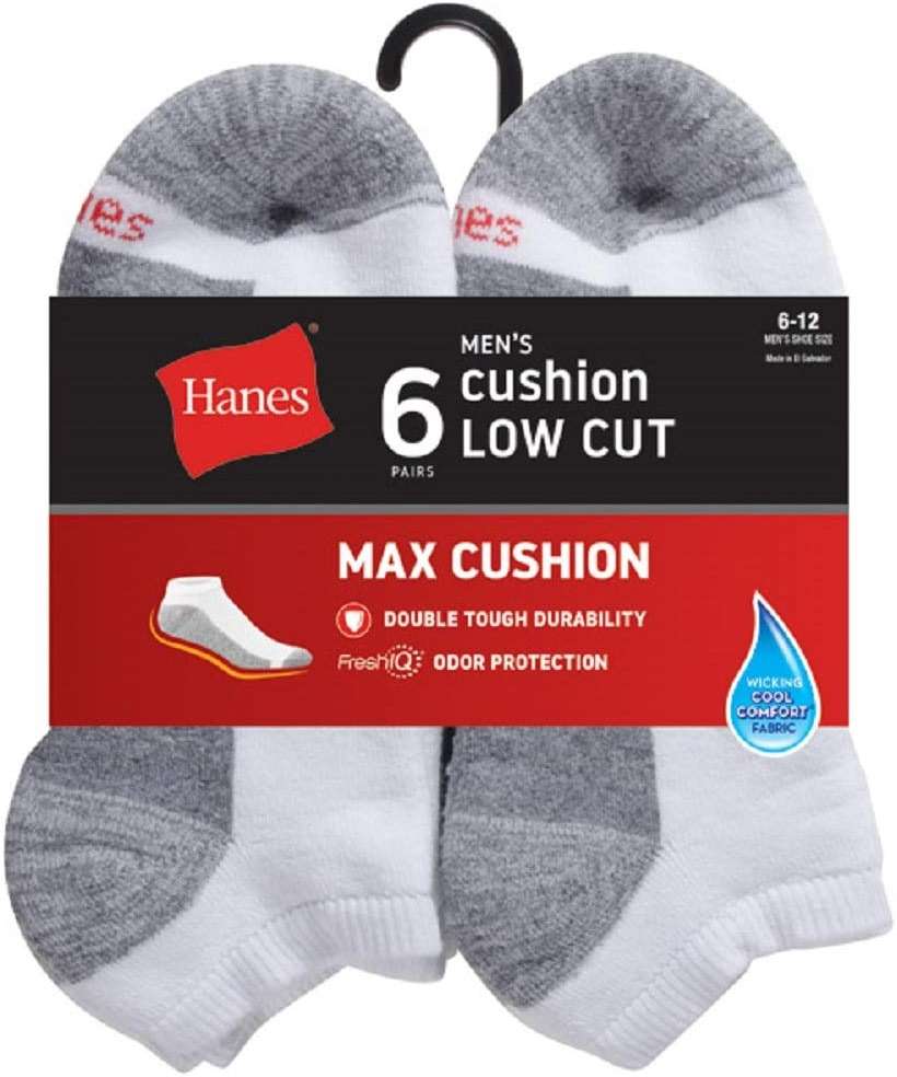 Hanes Men’s Max Cushion Low Cut Socks, 6, 8, and 12 Pair Pack, White and Black - Image 2