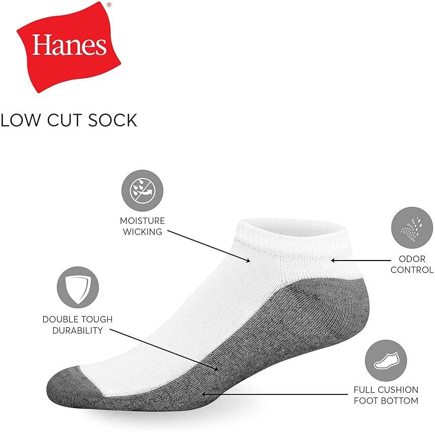 Hanes Men’s Max Cushion Low Cut Socks, 6, 8, and 12 Pair Pack, White and Black - Image 5
