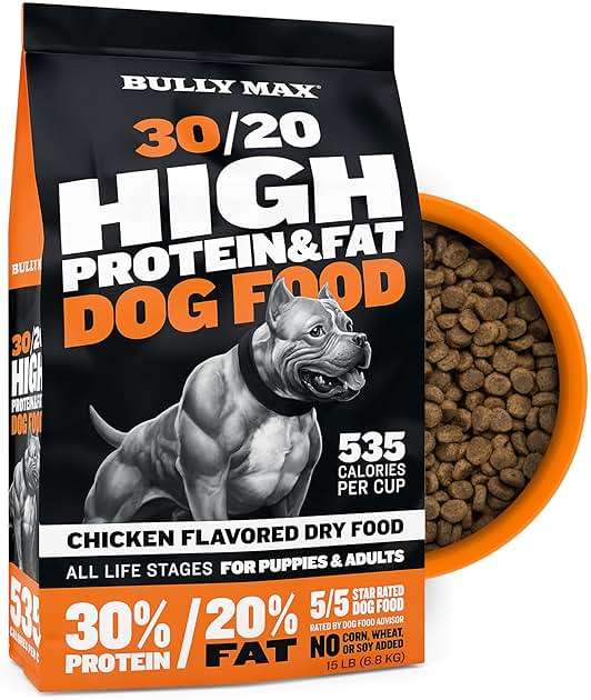 Bully Max Dry Dog Food for Adults & Puppies - High Protein & Fat for Muscle & Weight Gain - High Performance Dog Food Supplements - Small & Large Breed Dogs (535 Calories Per Cup), Chicken, 15lb Bag - Image 1