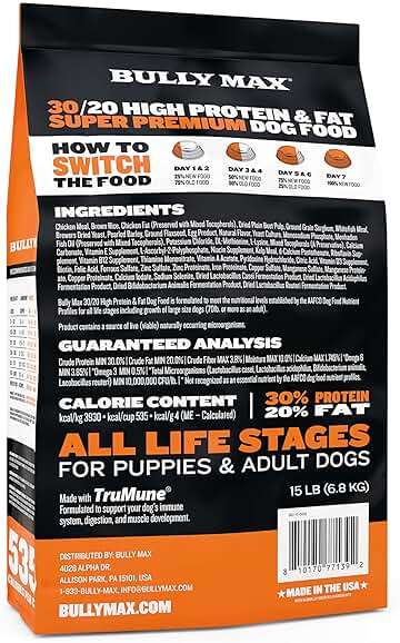 Bully Max Dry Dog Food for Adults & Puppies - High Protein & Fat for Muscle & Weight Gain - High Performance Dog Food Supplements - Small & Large Breed Dogs (535 Calories Per Cup), Chicken, 15lb Bag - Image 5