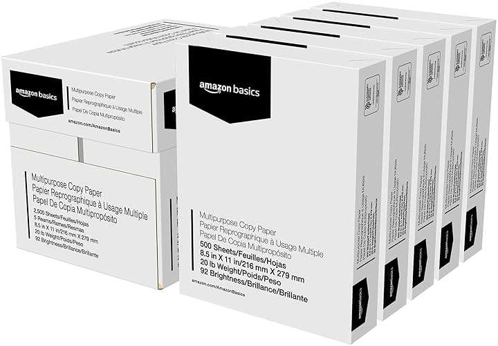 Amazon Basics Multipurpose Copy Printer Paper, 20 lb, 8.5 x 11 Inches, 5 Reams (2,500 Sheets), 92 Bright White - Image 1