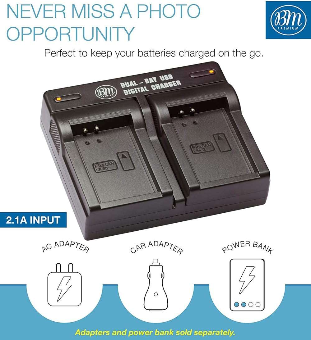 BM Premium 2-Pack of LP-E12 Batteries and Dual Bay Battery Charger | Compatible with Canon EOS-M, EOS M2, EOS M10, EOS M50, EOS M50 Mark II, EOS M100, EOS M200, SX70 HS, SL1 Cameras - Image 4