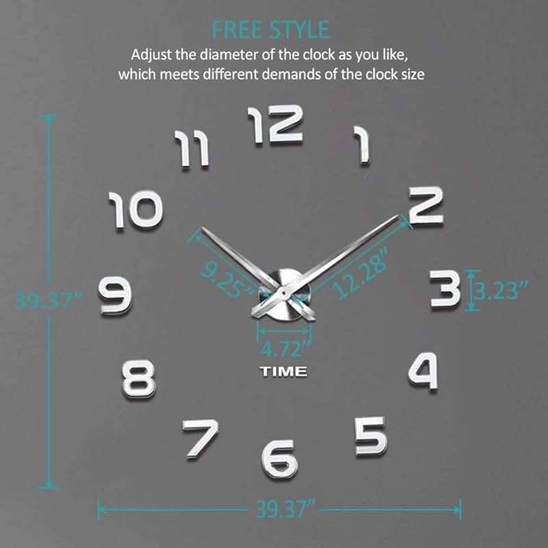 VANGOLD Frameless DIY Wall Clock 3D Mirror Wall Clock Large Mute Wall Stickers for Living Room Bedroom Home Decorations - Image 3