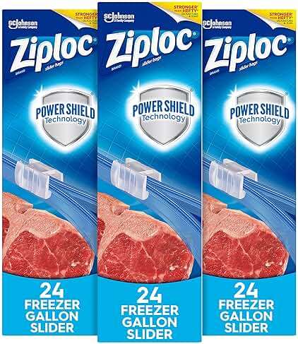 Ziploc Slider Freezer Bags, Power Shield Technology, Gallon, 24 Count, Pack of 3 (72 Total Bags) - Image 1