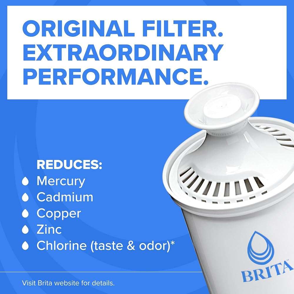 Brita Large 10-Cup Water Filter Pitcher, WQA NSF/ANSI Certified, Removes Chlorine Taste & Odor, Reduces Zinc, Copper & Mercury, 1 Standard Filter, Lasts 2 Months, Bright White - Image 2
