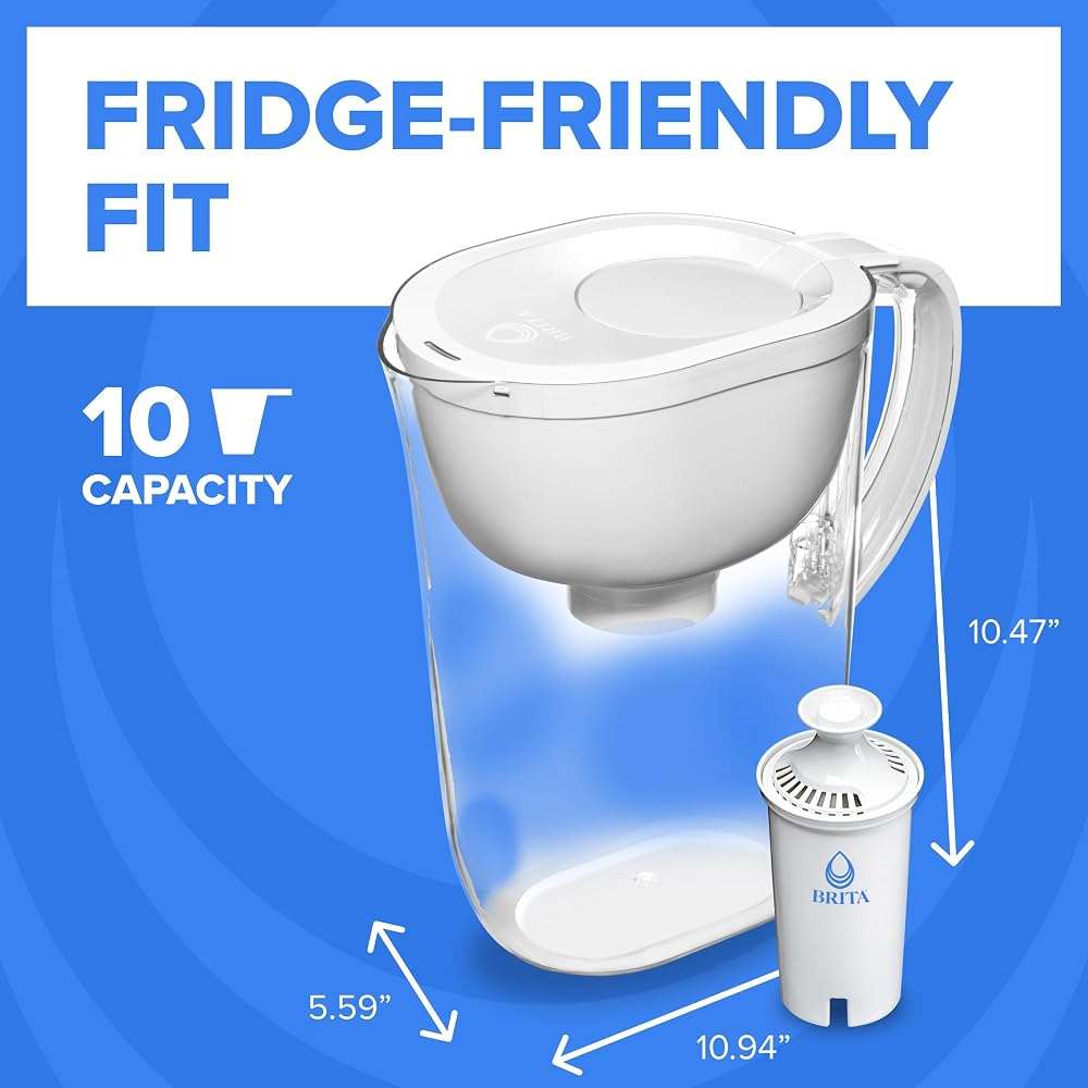 Brita Large 10-Cup Water Filter Pitcher, WQA NSF/ANSI Certified, Removes Chlorine Taste & Odor, Reduces Zinc, Copper & Mercury, 1 Standard Filter, Lasts 2 Months, Bright White - Image 7