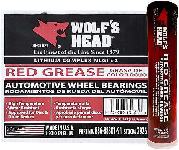 Wolf’s Head Red Grease NLGI #2 (836-88301-91) Premium Tacky Red Grease for Long-Lasting Lubrication, High Temp Protection & Heavy Duty Wheel Bearing/Chassis Use – Made in USA – 14 oz Tube, Pack of 10 - Image 1
