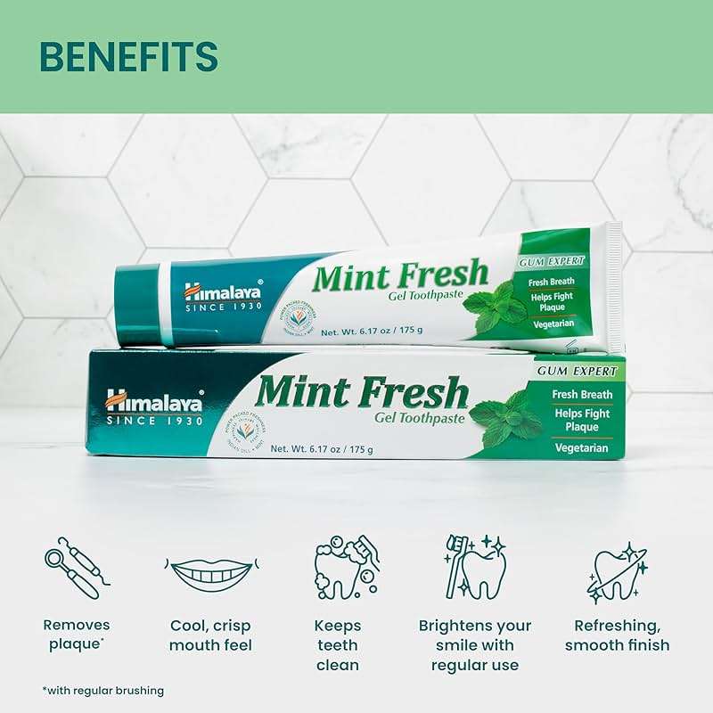 Himalaya Mint Fresh Gel Toothpaste, Fluoride Free to Reduce Plaque & Brighten Teeth, 6.17 oz, 2 Pack - Image 4
