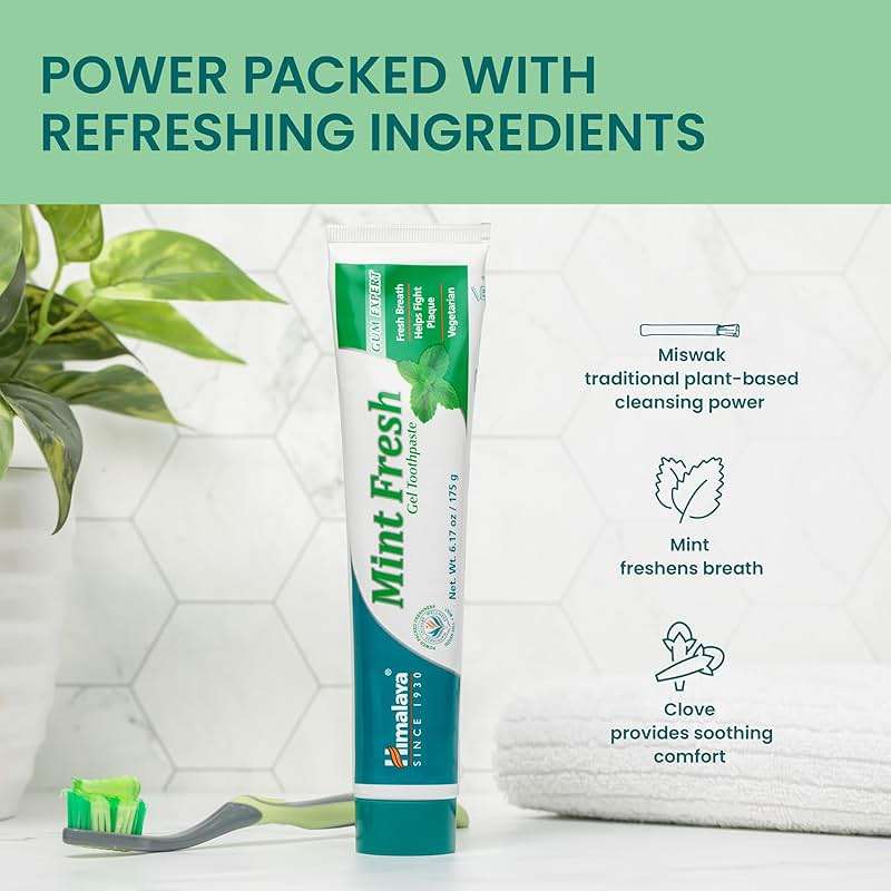 Himalaya Mint Fresh Gel Toothpaste, Fluoride Free to Reduce Plaque & Brighten Teeth, 6.17 oz, 2 Pack - Image 5
