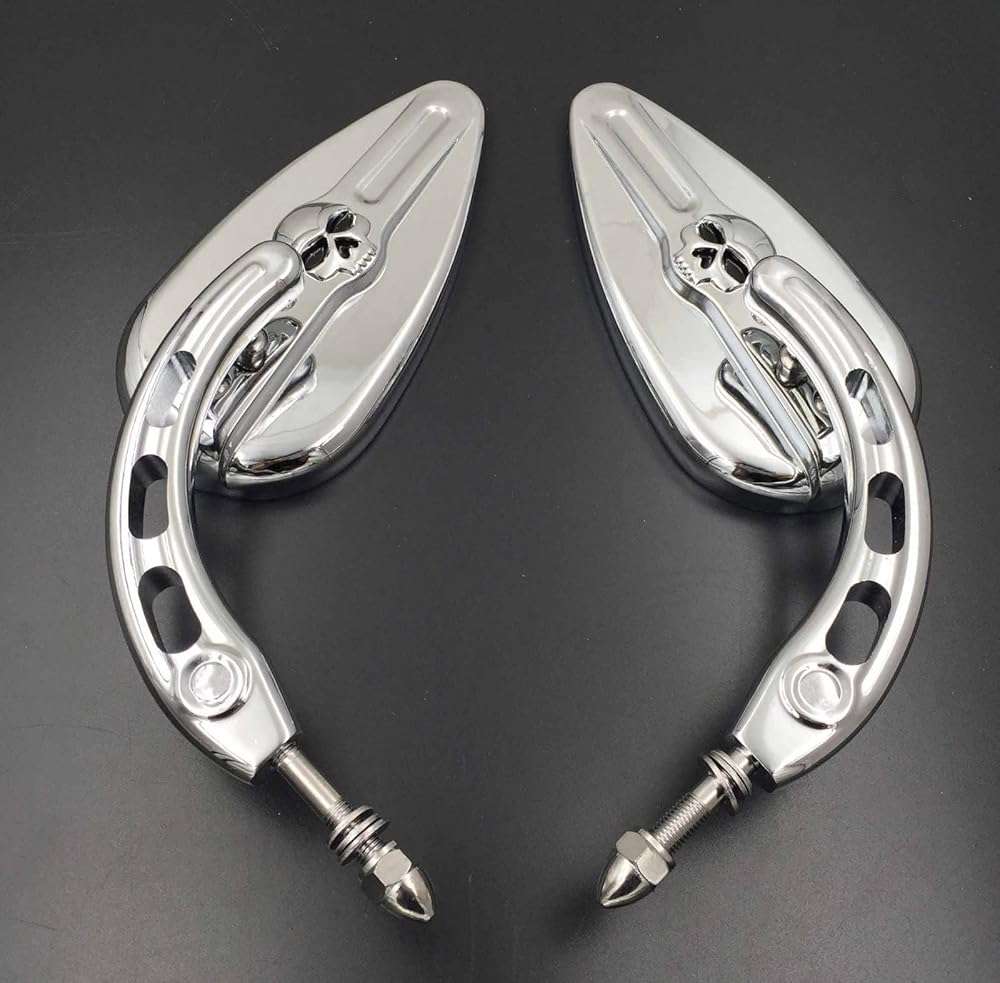 HTTMT MT383D- Chrome Skull Side Mirrors Compatible with Harley Davidson 1982-later all models (except VRSCF,2014-later FLHTKSE,FLHRSE6, FLHR and FLHRC models and XL1200X mounted below the handlebars) - Image 3