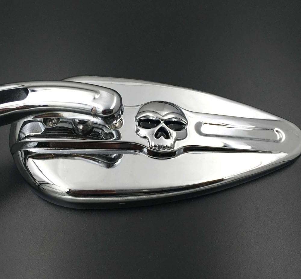 HTTMT MT383D- Chrome Skull Side Mirrors Compatible with Harley Davidson 1982-later all models (except VRSCF,2014-later FLHTKSE,FLHRSE6, FLHR and FLHRC models and XL1200X mounted below the handlebars) - Image 4