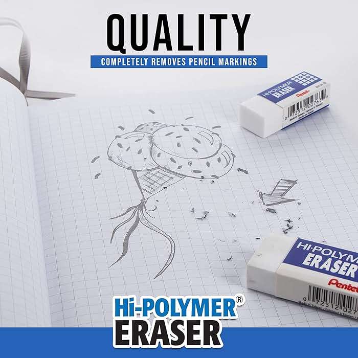 Pentel Hi-Polymer Block Eraser Small White, Pack of 4 (ZEH05BP4) - Image 4