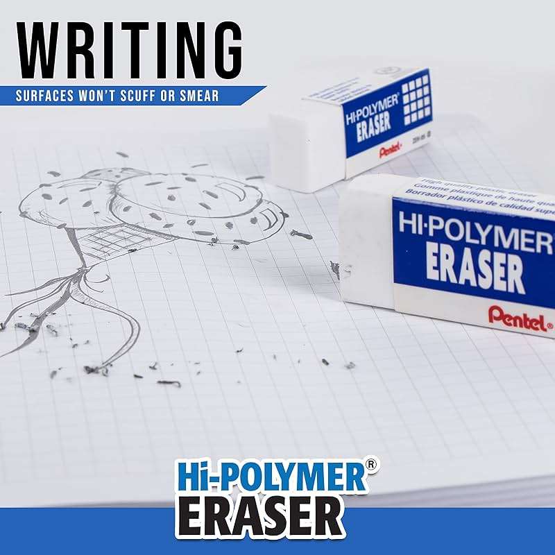 Pentel Hi-Polymer Block Eraser Small White, Pack of 4 (ZEH05BP4) - Image 5