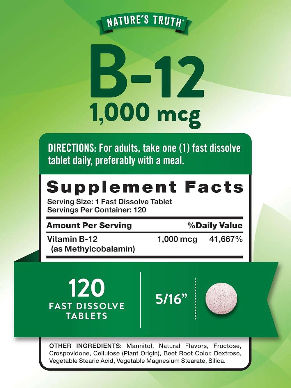 Nature's Truth B12 Vitamin Sublingual Tablets | 1000 mcg | 120 Count | Vegan, Non-GMO & Gluten Free - Image 2