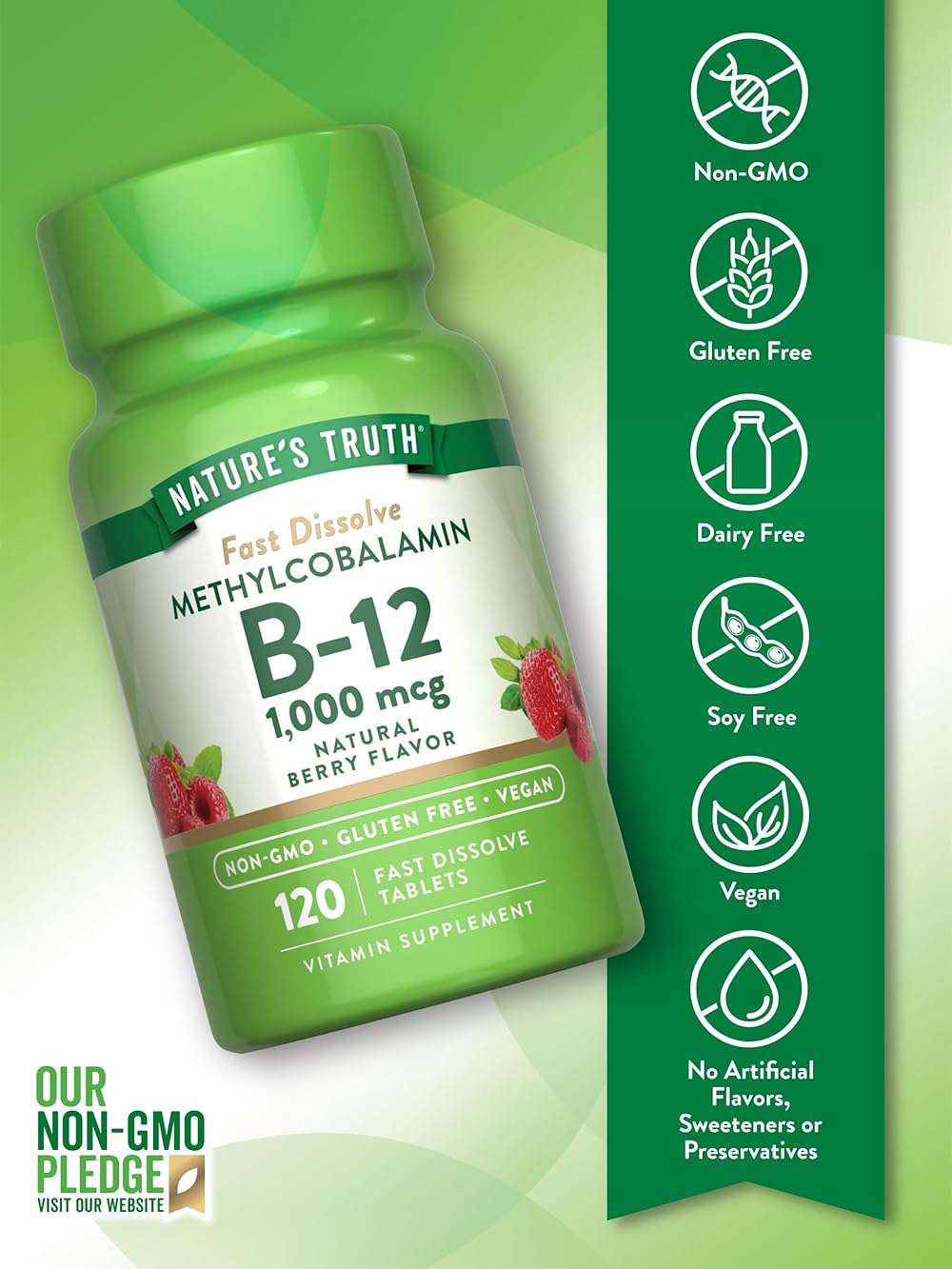 Nature's Truth B12 Vitamin Sublingual Tablets | 1000 mcg | 120 Count | Vegan, Non-GMO & Gluten Free - Image 3