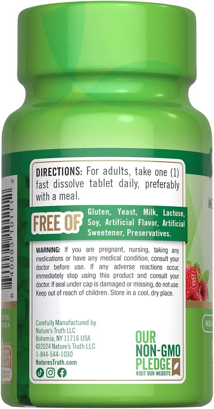 Nature's Truth B12 Vitamin Sublingual Tablets | 1000 mcg | 120 Count | Vegan, Non-GMO & Gluten Free - Image 7